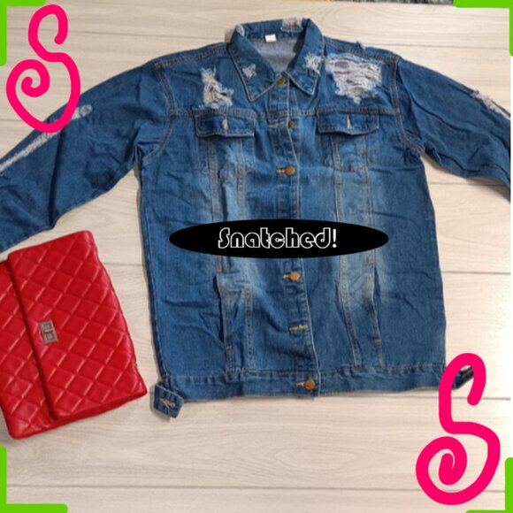 Women Fashion Plus Size Rhole Back Denim Jacket - Picture 1 of 13